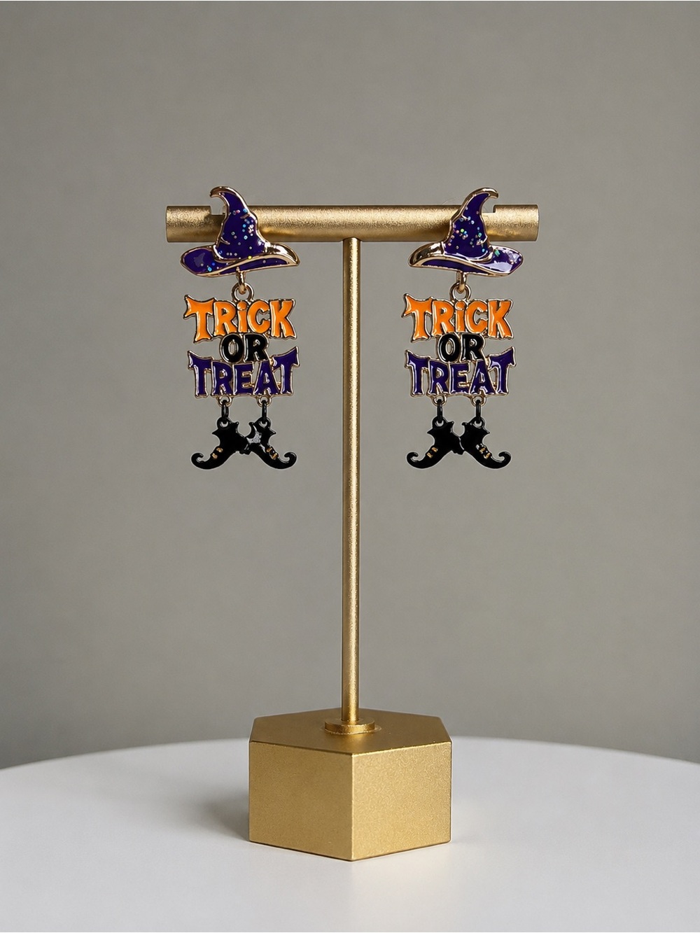 Halloween 'Trick or Treat' Dangle Earrings - Purple, Orange & Black